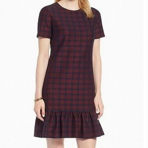 1901 Red & Navy Plaid Knit Dress with Drop Waist Ruffle Hem